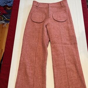 Pink wool herringbone Destree pants with circle pockets